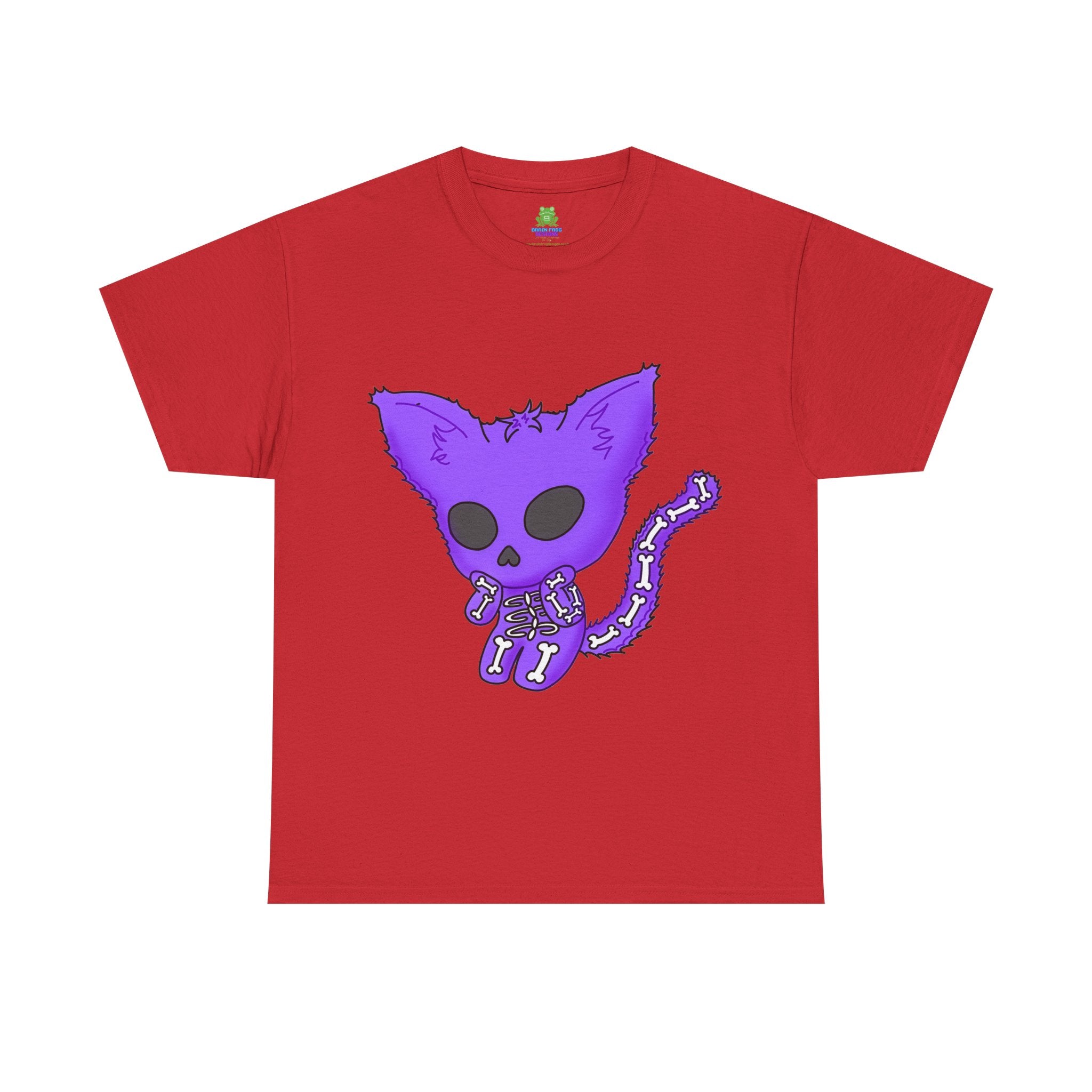 Purple Skeleton Cat Graphic Tee - Cute Creepy Kitty Shirt - 100% Cotton