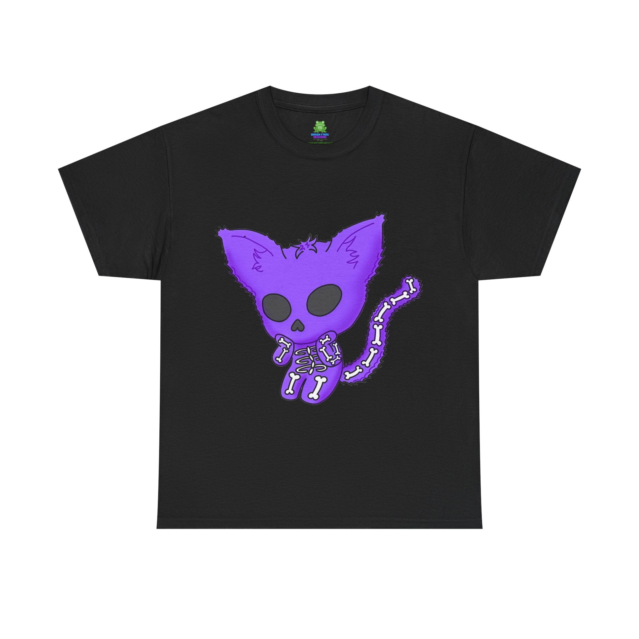 Purple Skeleton Cat Graphic Tee - Cute Creepy Kitty Shirt - 100% Cotton