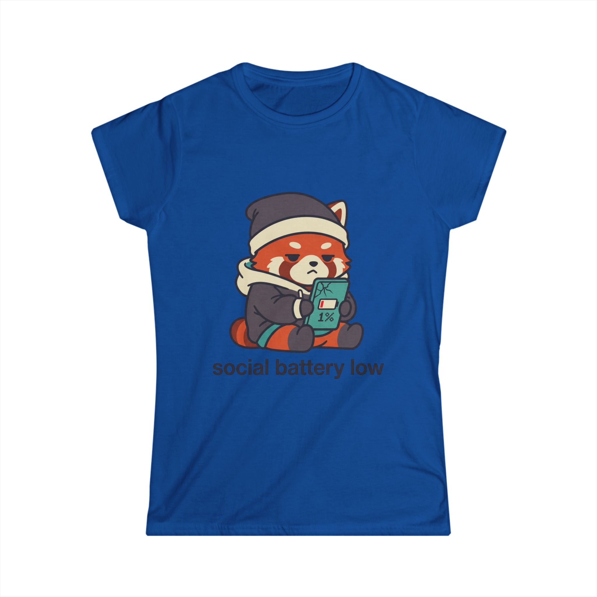 Social Battery Low Tee - Cute Red Panda Graphic Women's Casual T-Shirt - 100% Cotton - Various Colours