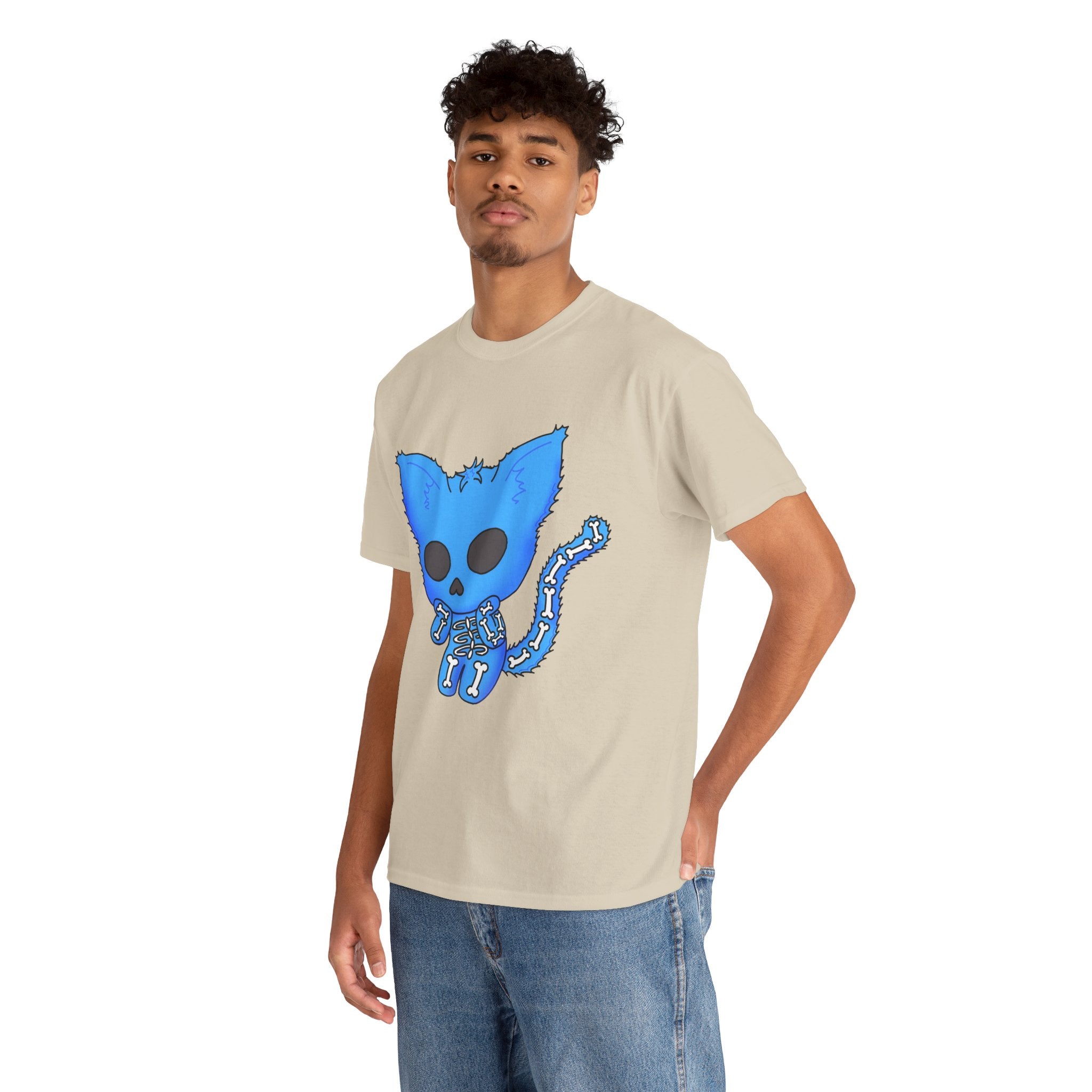 Blue Skeleton Cat Graphic Tee - Cute Creepy Kitty Shirt - 100% Cotton