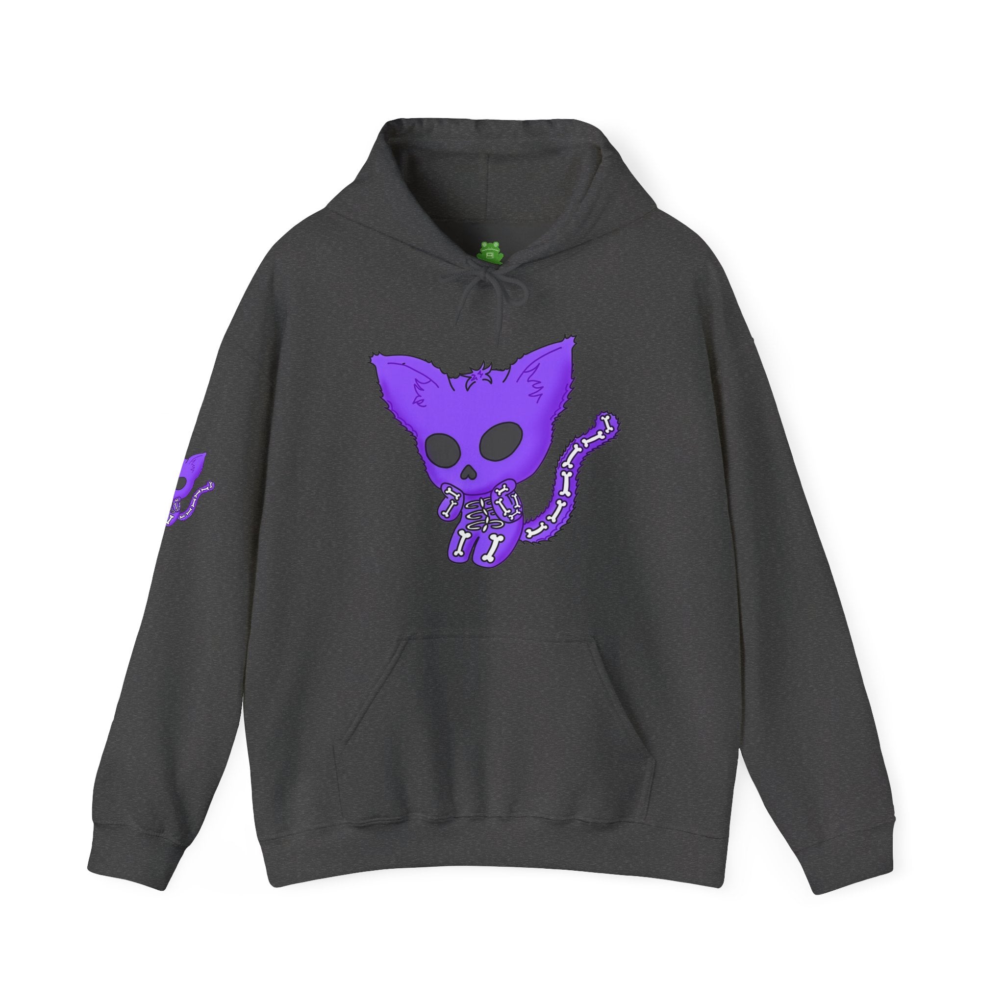 Purple Skeleton Cat Hoodie – Cute Spooky Graphic Sweatshirt