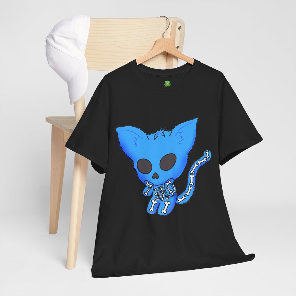 Blue Skeleton Cat Graphic Tee - Cute Creepy Kitty Shirt - 100% Cotton