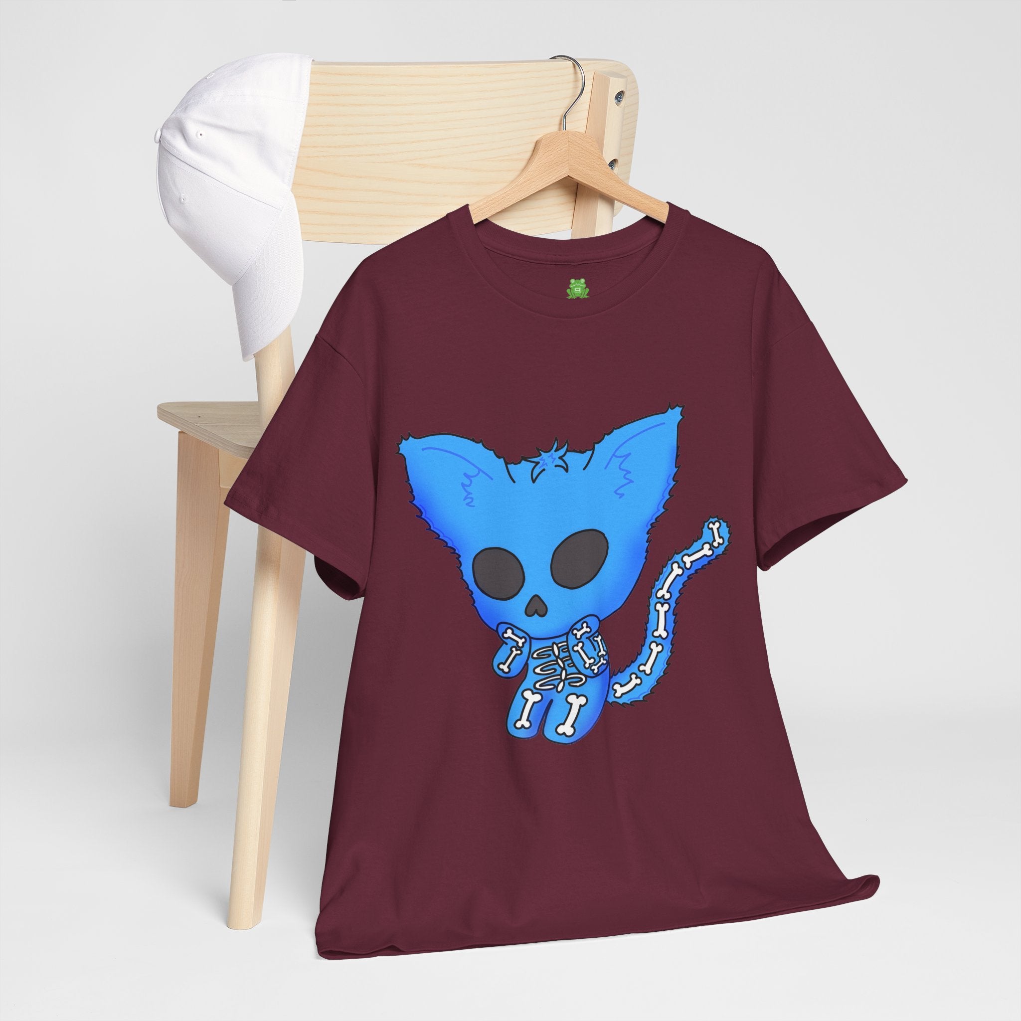 Blue Skeleton Cat Graphic Tee - Cute Creepy Kitty Shirt - 100% Cotton