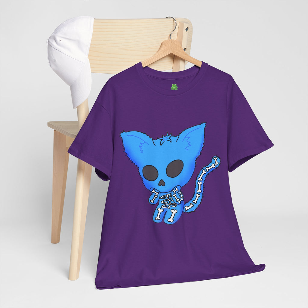 Blue Skeleton Cat Graphic Tee - Cute Creepy Kitty Shirt - 100% Cotton