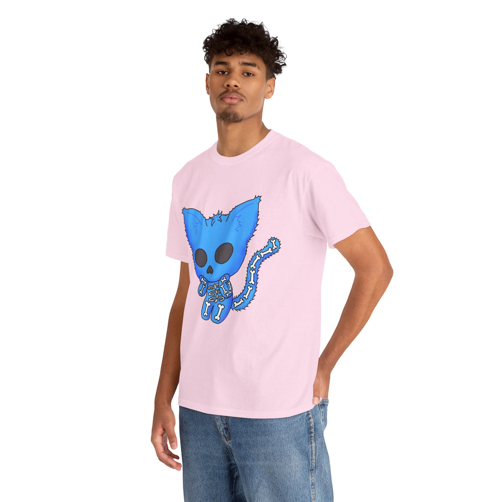 Blue Skeleton Cat Graphic Tee - Cute Creepy Kitty Shirt - 100% Cotton