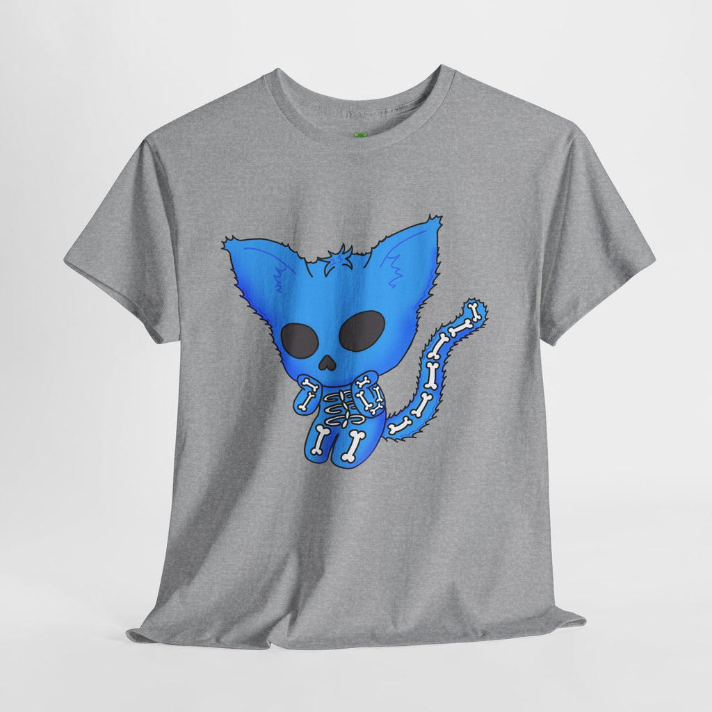 Blue Skeleton Cat Graphic Tee - Cute Creepy Kitty Shirt - 100% Cotton