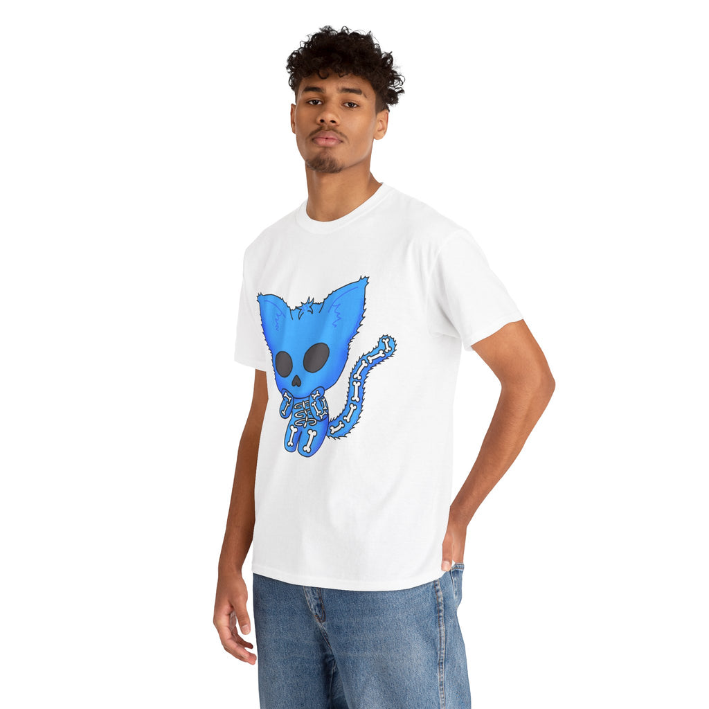 Blue Skeleton Cat Graphic Tee - Cute Creepy Kitty Shirt - 100% Cotton