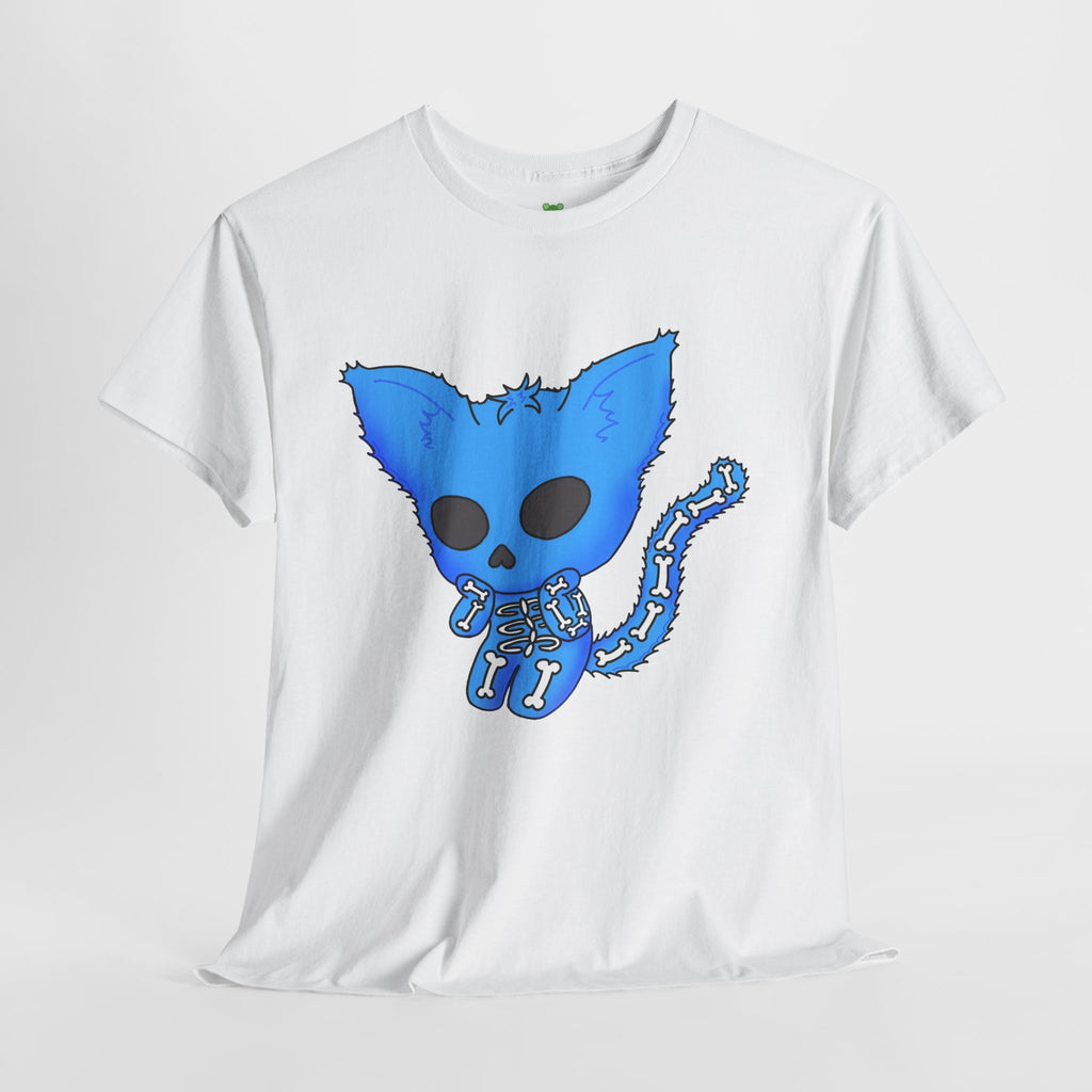 Blue Skeleton Cat Graphic Tee - Cute Creepy Kitty Shirt - 100% Cotton