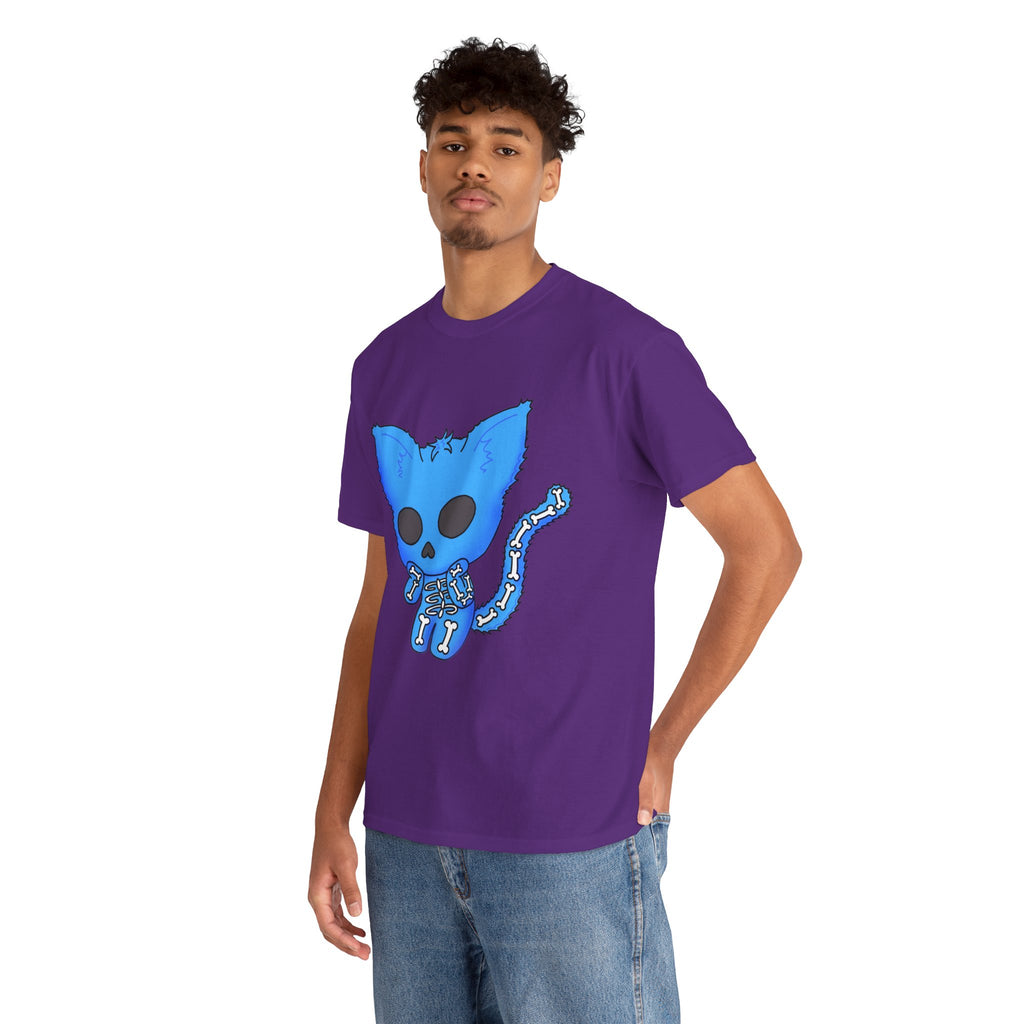 Blue Skeleton Cat Graphic Tee - Cute Creepy Kitty Shirt - 100% Cotton