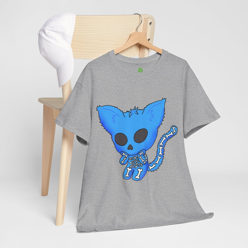 Blue Skeleton Cat Graphic Tee - Cute Creepy Kitty Shirt - 100% Cotton