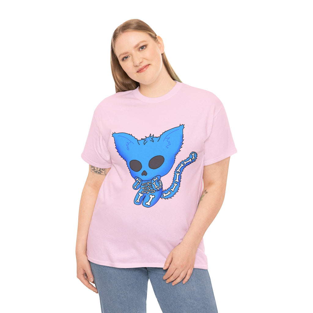 Blue Skeleton Cat Graphic Tee - Cute Creepy Kitty Shirt - 100% Cotton
