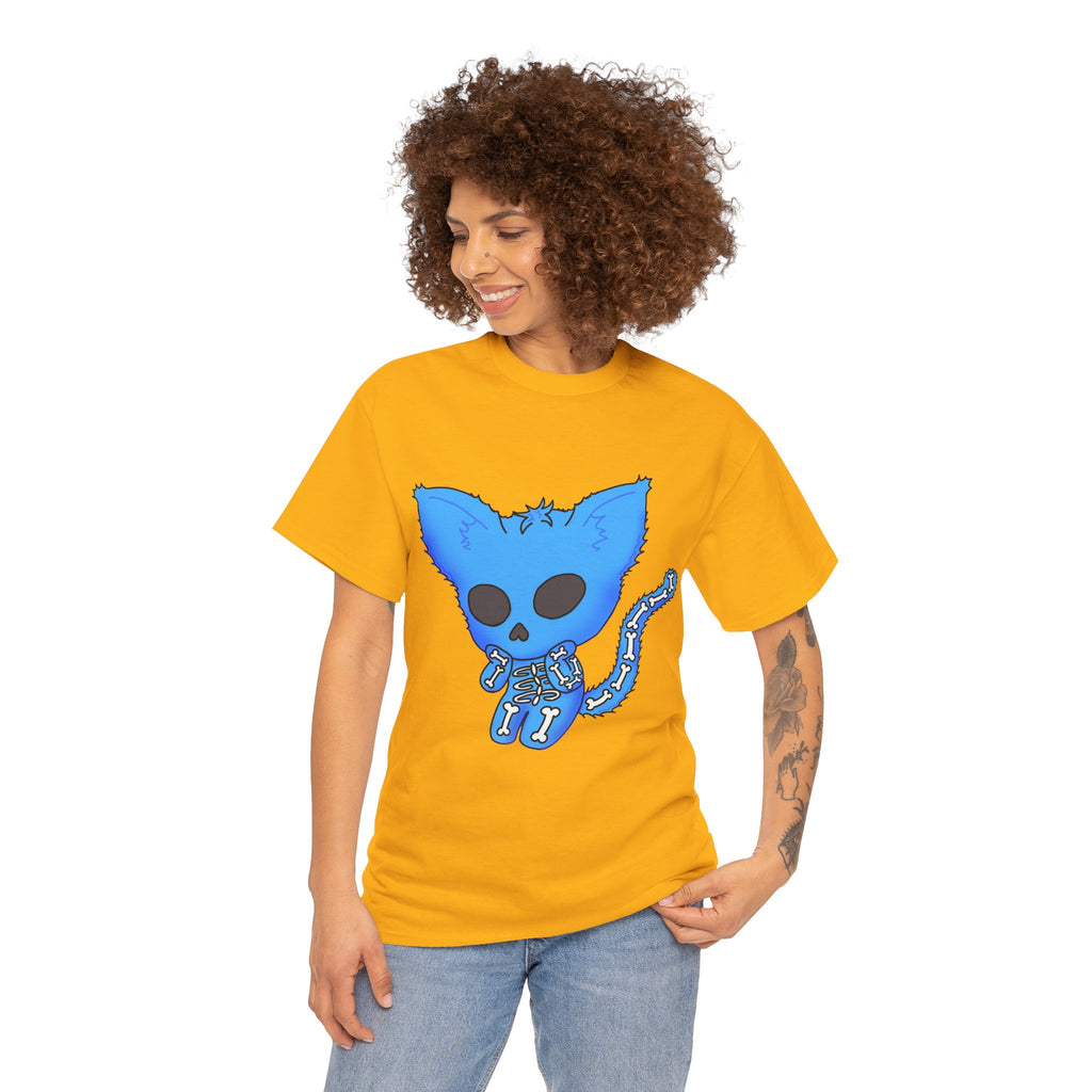 Blue Skeleton Cat Graphic Tee - Cute Creepy Kitty Shirt - 100% Cotton