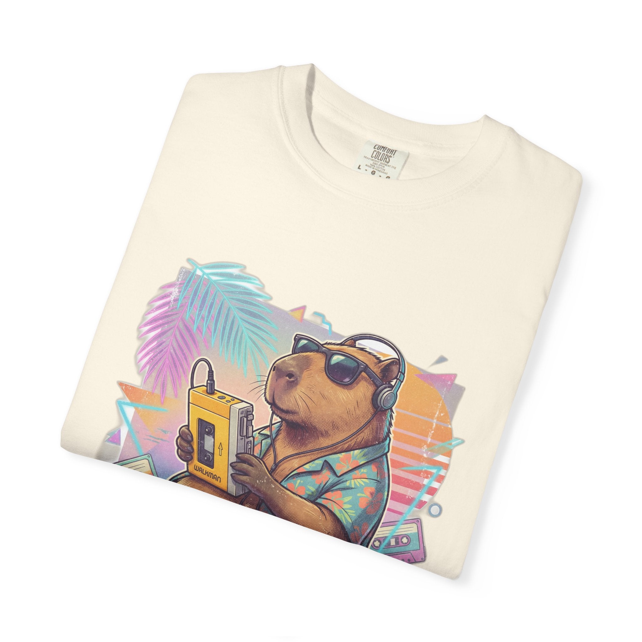 Vintage 80s Capybara T-Shirt — 'NOT TODAY' Neon Walkman Design - 100% Cotton
