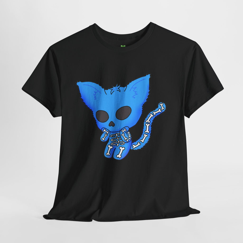Blue Skeleton Cat Graphic Tee - Cute Creepy Kitty Shirt - 100% Cotton