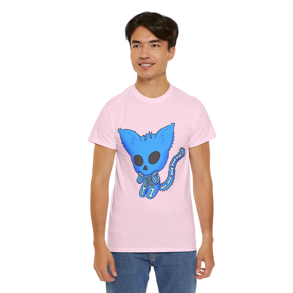 Blue Skeleton Cat Graphic Tee - Cute Creepy Kitty Shirt - 100% Cotton