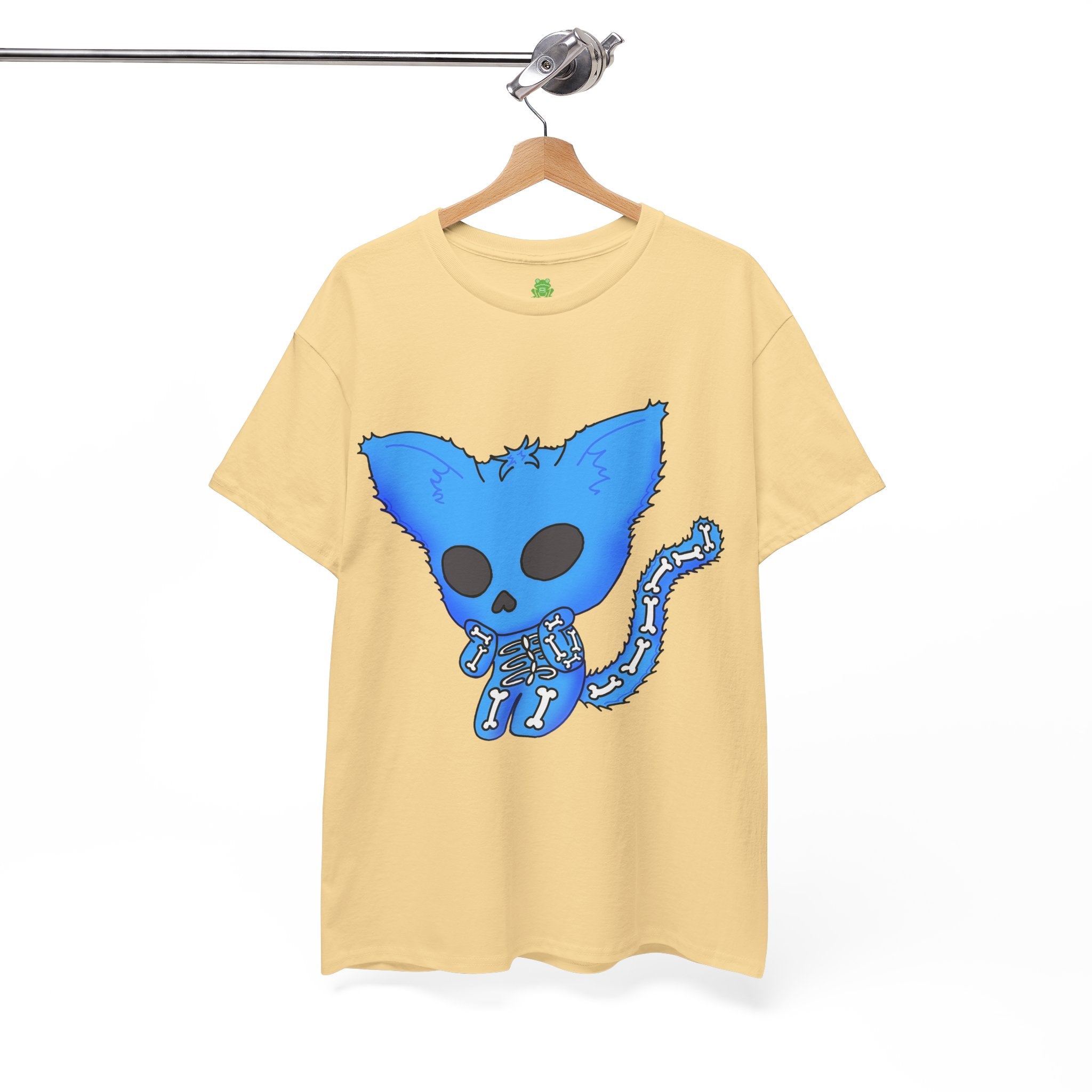 Blue Skeleton Cat Graphic Tee - Cute Creepy Kitty Shirt - 100% Cotton