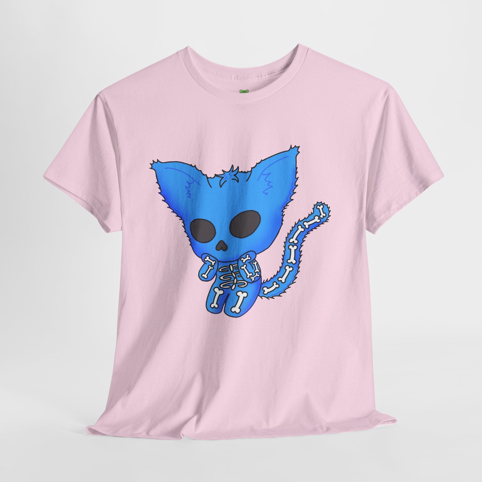 Blue Skeleton Cat Graphic Tee - Cute Creepy Kitty Shirt - 100% Cotton