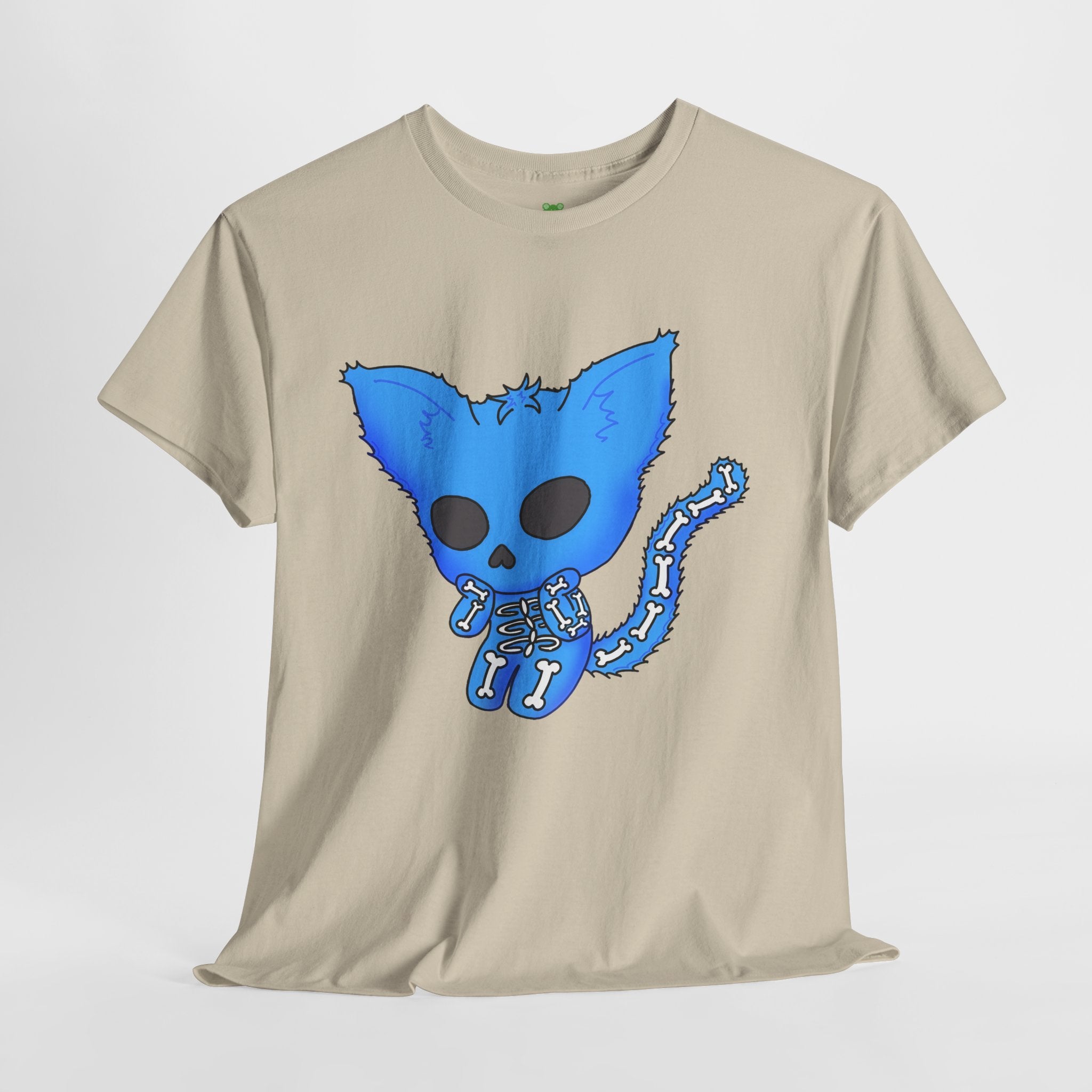 Blue Skeleton Cat Graphic Tee - Cute Creepy Kitty Shirt - 100% Cotton