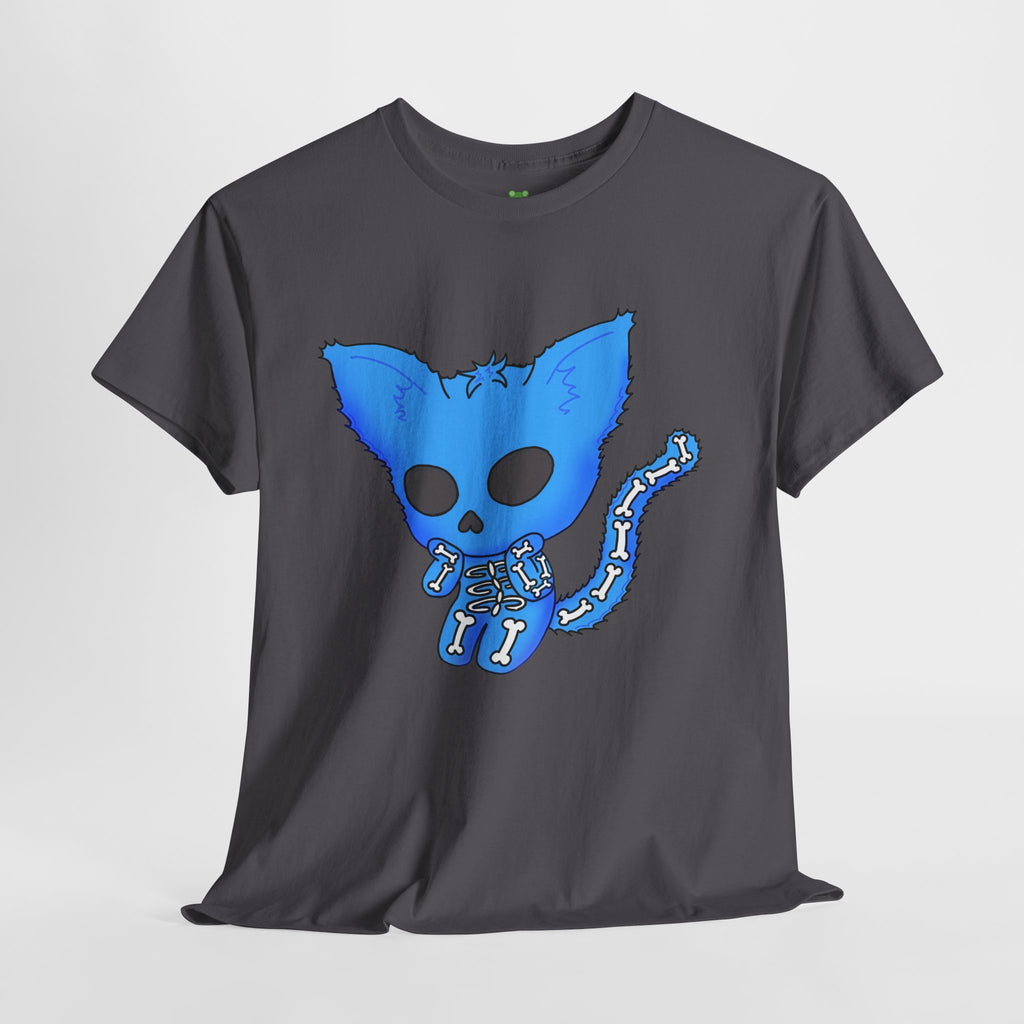 Blue Skeleton Cat Graphic Tee - Cute Creepy Kitty Shirt - 100% Cotton