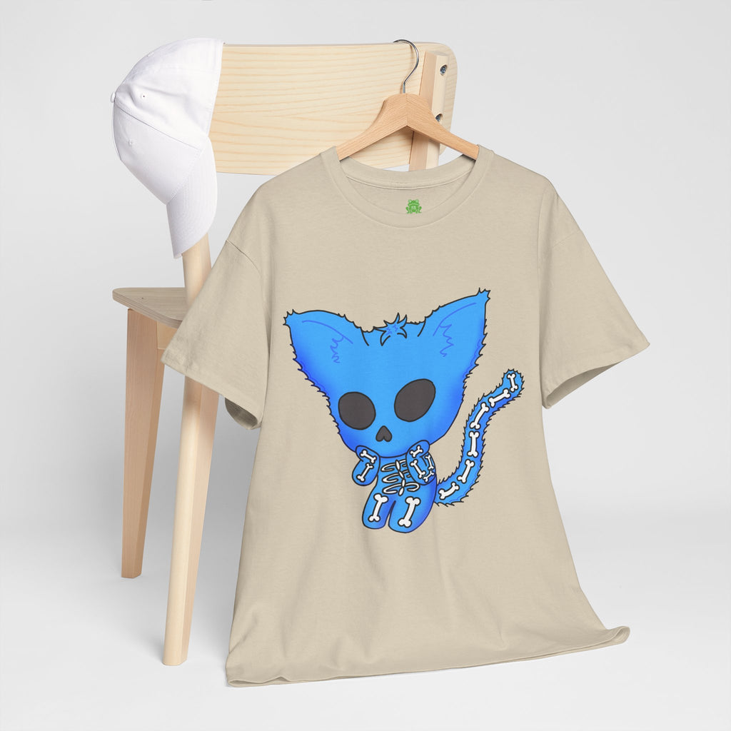 Blue Skeleton Cat Graphic Tee - Cute Creepy Kitty Shirt - 100% Cotton