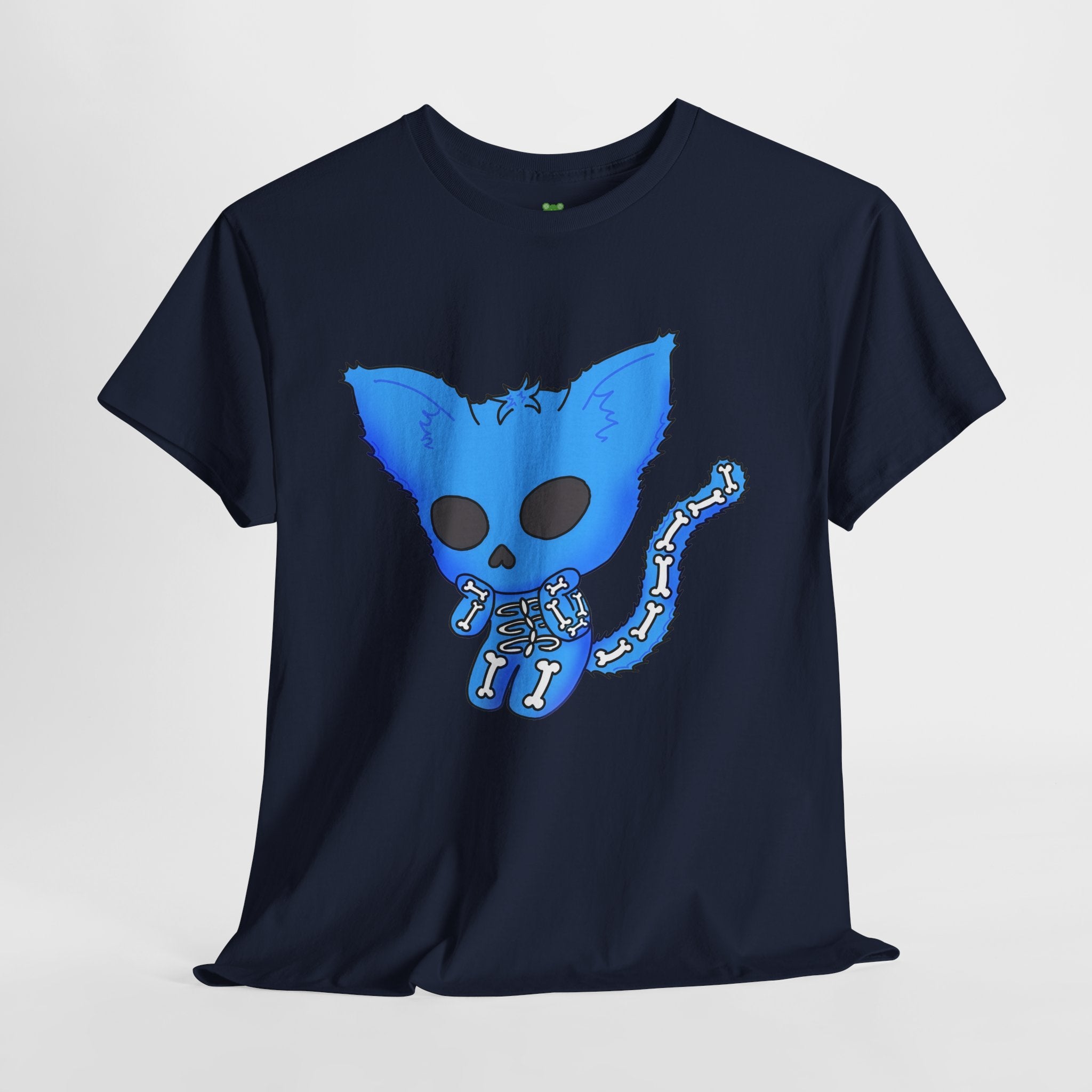 Blue Skeleton Cat Graphic Tee - Cute Creepy Kitty Shirt - 100% Cotton