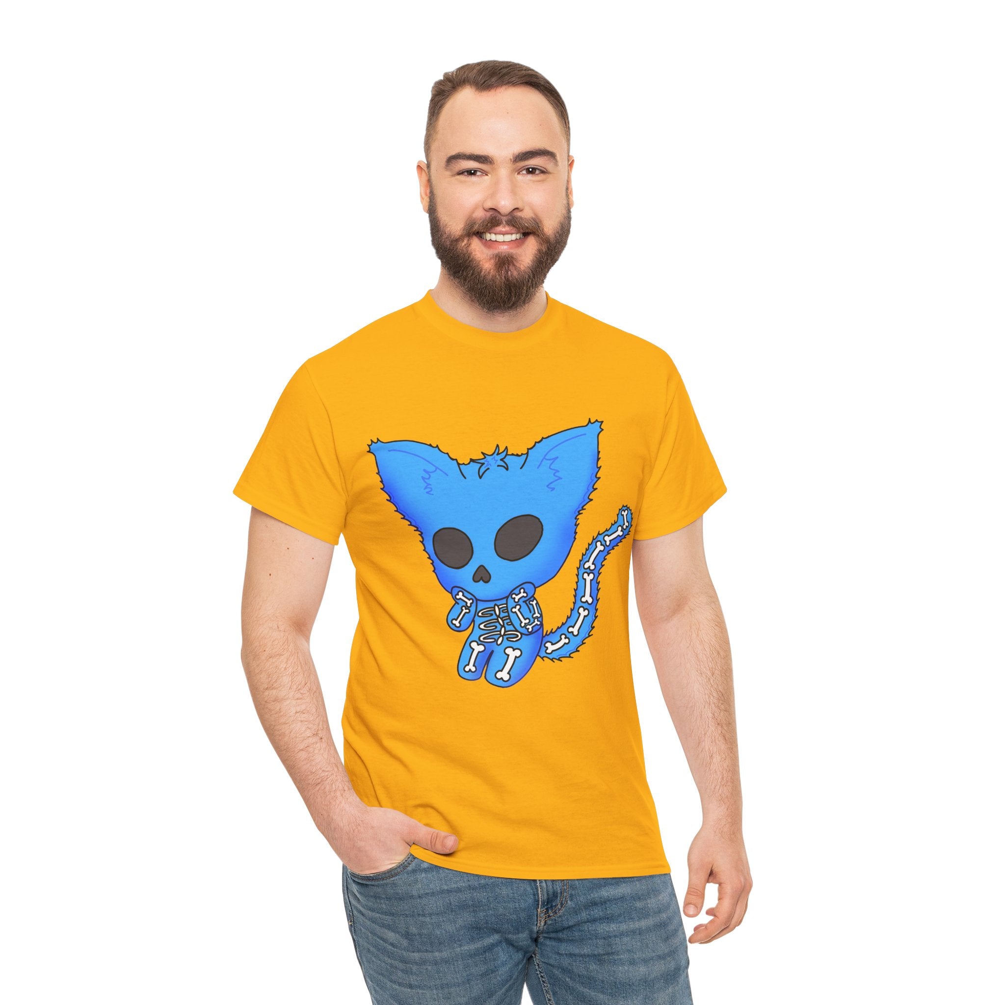Blue Skeleton Cat Graphic Tee - Cute Creepy Kitty Shirt - 100% Cotton