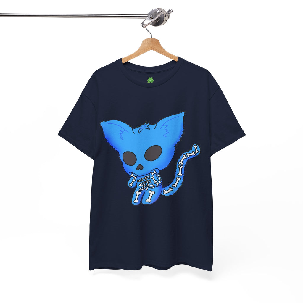 Blue Skeleton Cat Graphic Tee - Cute Creepy Kitty Shirt - 100% Cotton