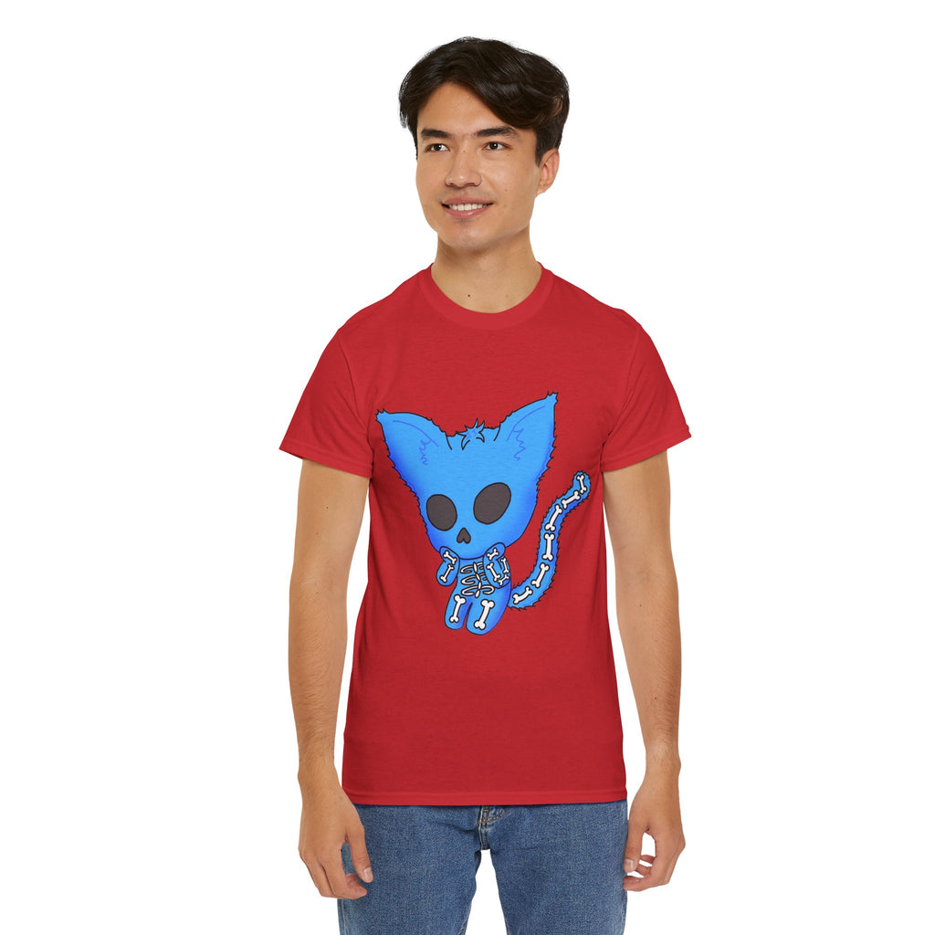 Blue Skeleton Cat Graphic Tee - Cute Creepy Kitty Shirt - 100% Cotton