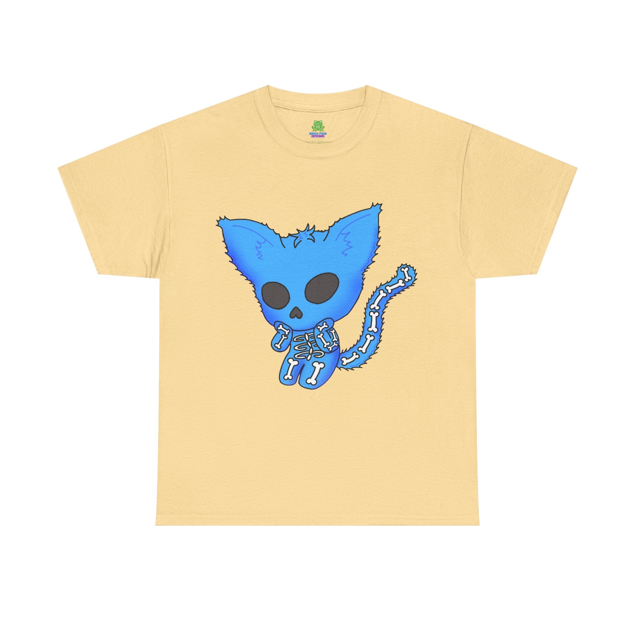 Blue Skeleton Cat Graphic Tee - Cute Creepy Kitty Shirt - 100% Cotton