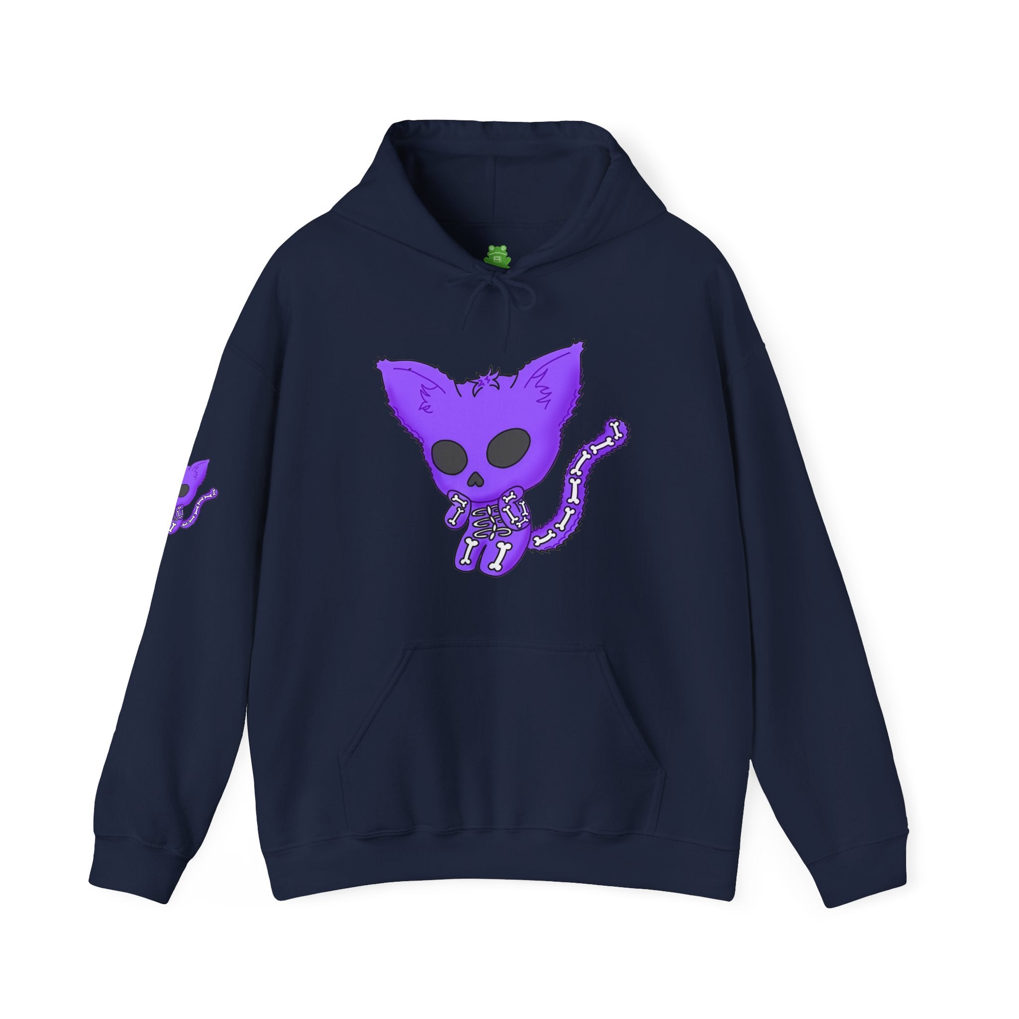 Purple Skeleton Cat Hoodie – Cute Spooky Graphic Sweatshirt