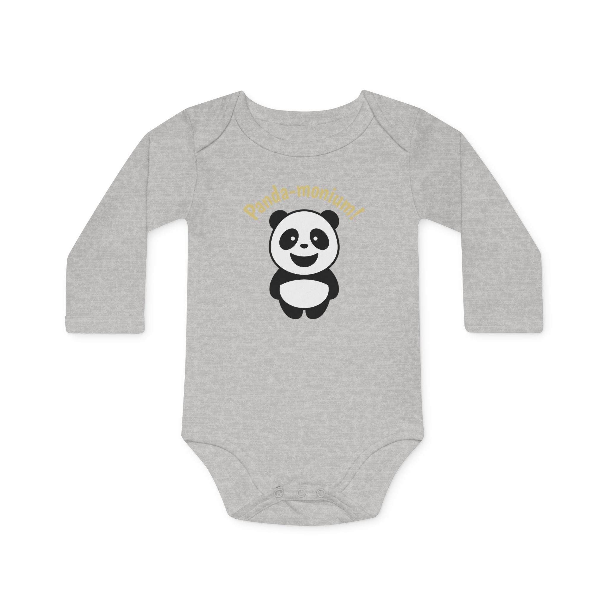 Panda-monium Baby Bodysuit - Cute Panda Long-Sleeve Organic Onesie - 100% certified organic cotton