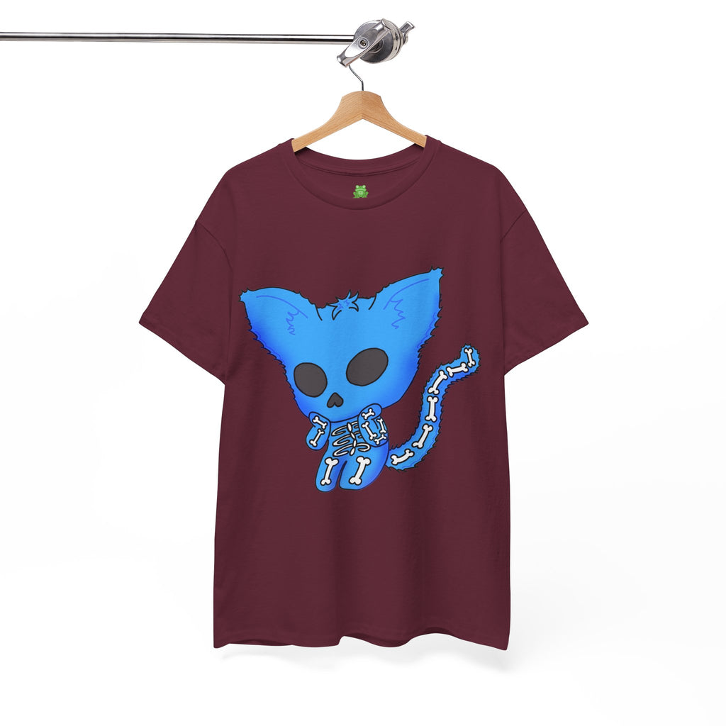 Blue Skeleton Cat Graphic Tee - Cute Creepy Kitty Shirt - 100% Cotton