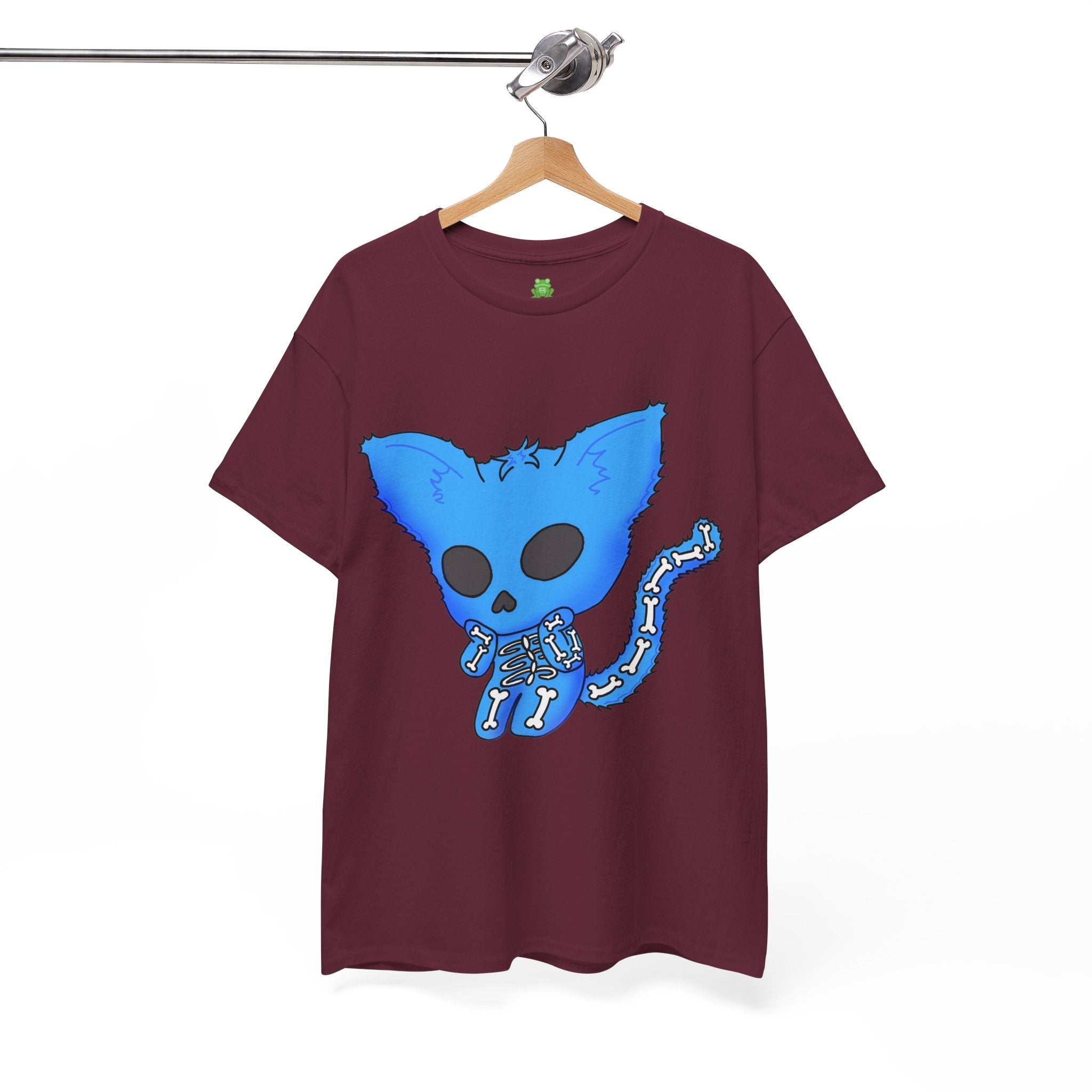 Blue Skeleton Cat Graphic Tee - Cute Creepy Kitty Shirt - 100% Cotton