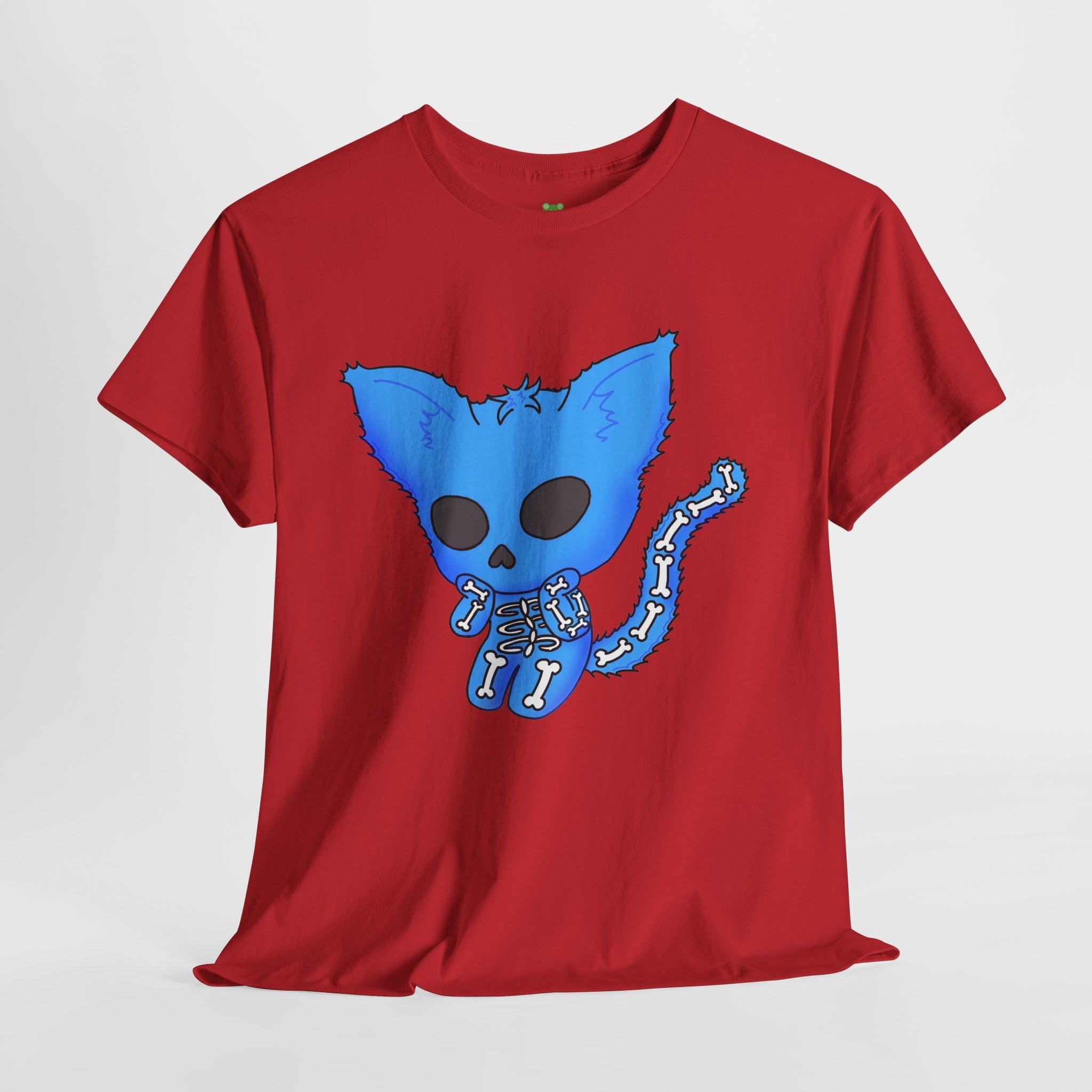 Blue Skeleton Cat Graphic Tee - Cute Creepy Kitty Shirt - 100% Cotton